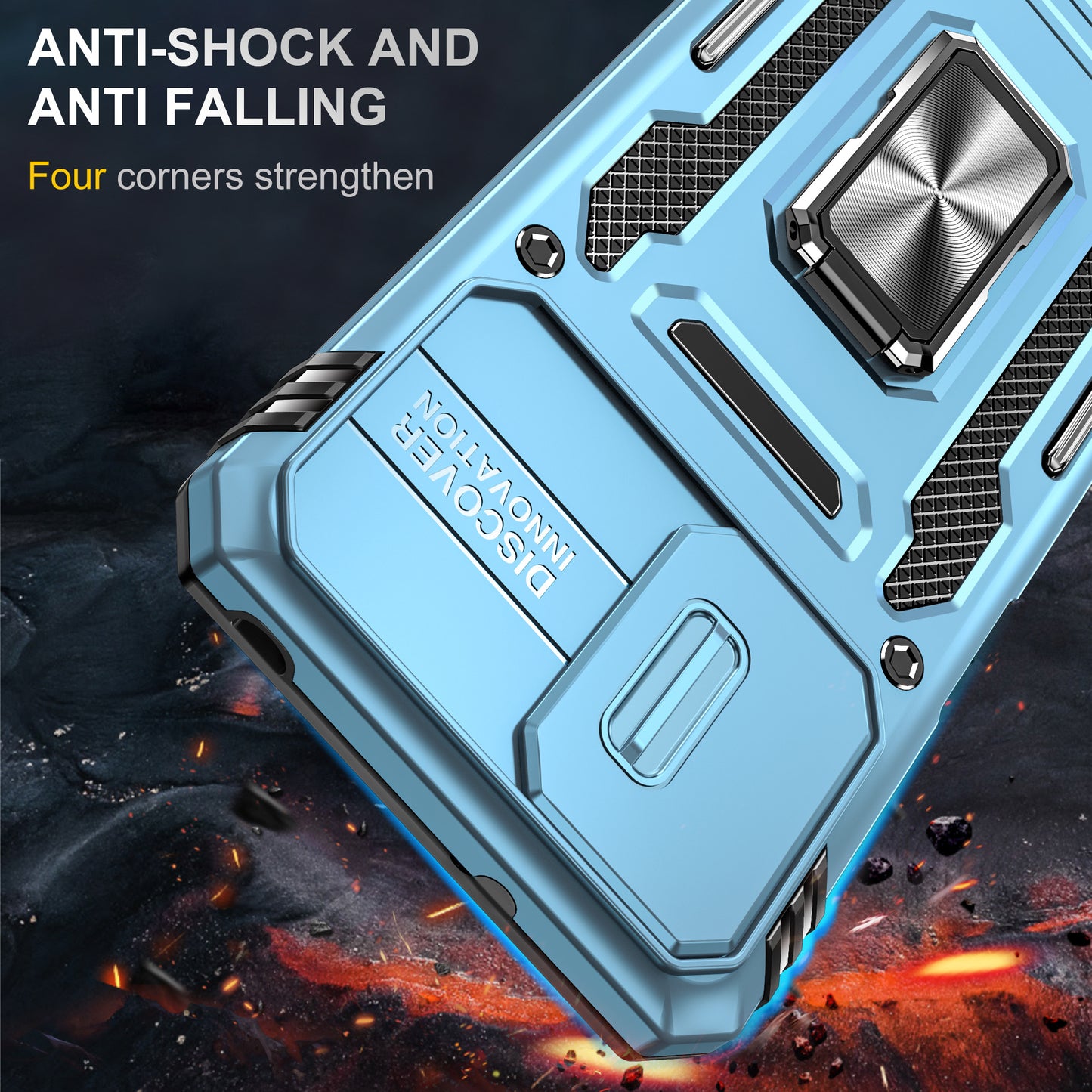 For Motorola Moto G13 4G Armor Series PC + TPU Shockproof Phone Case Ring Kickstand Cover with Slide Camera Lid