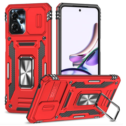 For Motorola Moto G13 4G Armor Series PC + TPU Shockproof Phone Case Ring Kickstand Cover with Slide Camera Lid