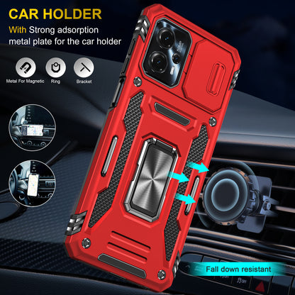 For Motorola Moto G13 4G Armor Series PC + TPU Shockproof Phone Case Ring Kickstand Cover with Slide Camera Lid