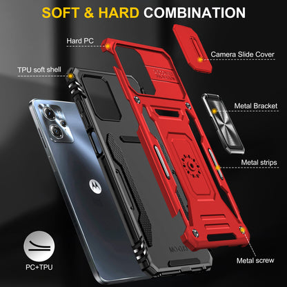 For Motorola Moto G13 4G Armor Series PC + TPU Shockproof Phone Case Ring Kickstand Cover with Slide Camera Lid