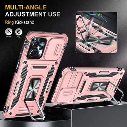 For Motorola Moto G13 4G Armor Series PC + TPU Shockproof Phone Case Ring Kickstand Cover with Slide Camera Lid