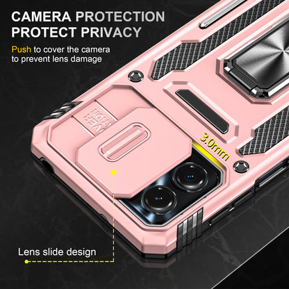 For Motorola Moto G13 4G Armor Series PC + TPU Shockproof Phone Case Ring Kickstand Cover with Slide Camera Lid