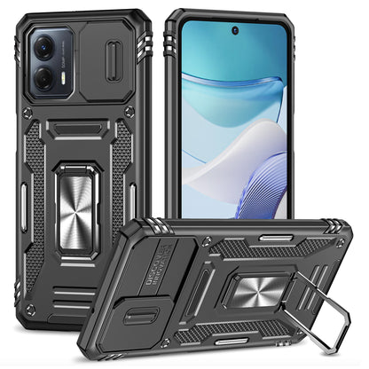 For Motorola Moto G53 5G Armor Series Slide Lens Protection Phone Case PC + TPU Kickstand Cover