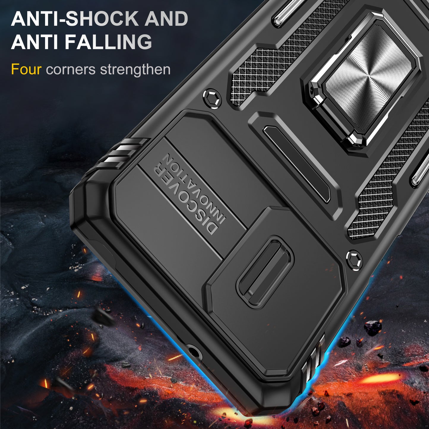 For Motorola Moto G53 5G Armor Series Slide Lens Protection Phone Case PC + TPU Kickstand Cover