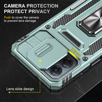 For Motorola Moto G53 5G Armor Series Slide Lens Protection Phone Case PC + TPU Kickstand Cover