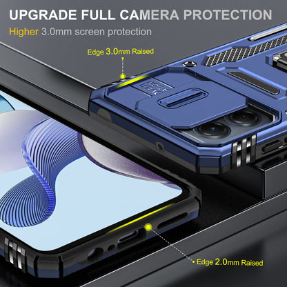 For Motorola Moto G53 5G Armor Series Slide Lens Protection Phone Case PC + TPU Kickstand Cover