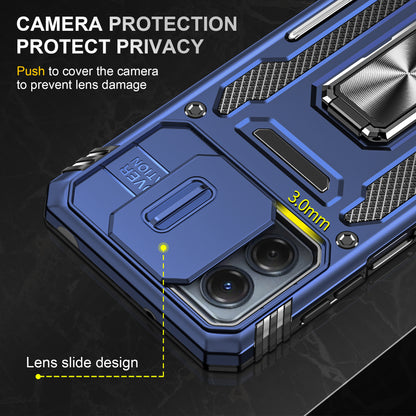 For Motorola Moto G53 5G Armor Series Slide Lens Protection Phone Case PC + TPU Kickstand Cover