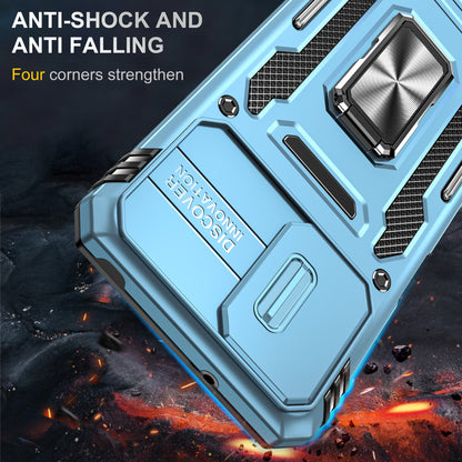 For Motorola Moto G53 5G Armor Series Slide Lens Protection Phone Case PC + TPU Kickstand Cover