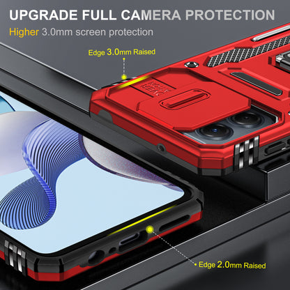 For Motorola Moto G53 5G Armor Series Slide Lens Protection Phone Case PC + TPU Kickstand Cover
