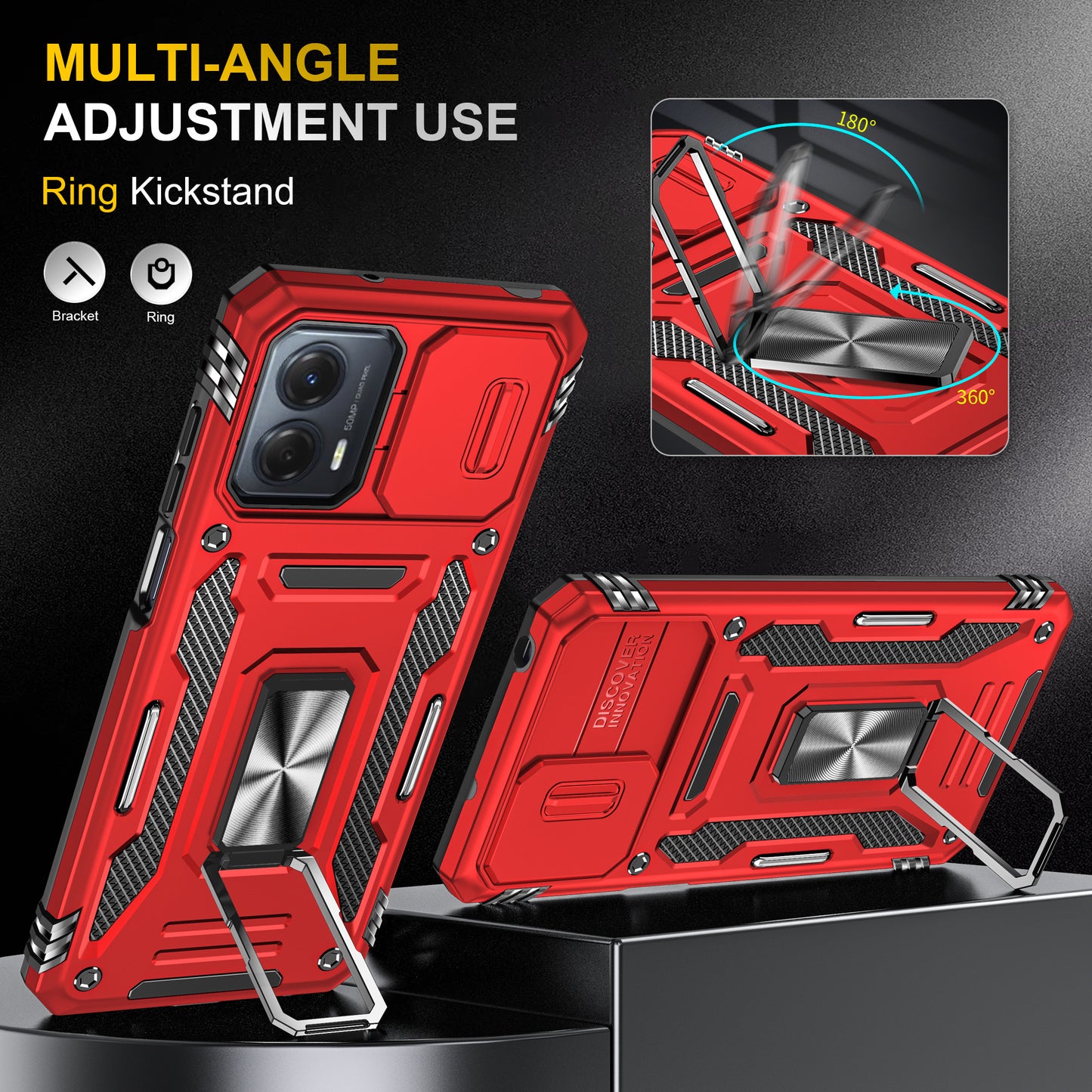 For Motorola Moto G53 5G Armor Series Slide Lens Protection Phone Case PC + TPU Kickstand Cover