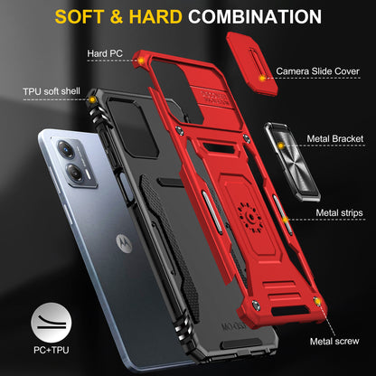 For Motorola Moto G53 5G Armor Series Slide Lens Protection Phone Case PC + TPU Kickstand Cover