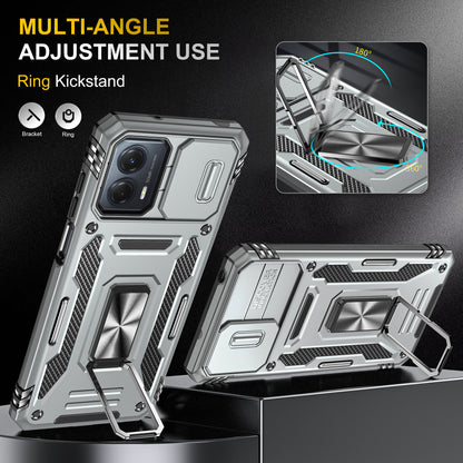 For Motorola Moto G53 5G Armor Series Slide Lens Protection Phone Case PC + TPU Kickstand Cover