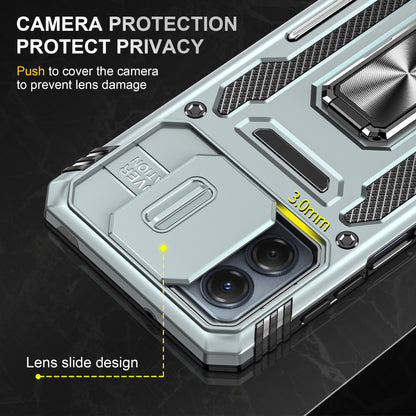 For Motorola Moto G53 5G Armor Series Slide Lens Protection Phone Case PC + TPU Kickstand Cover