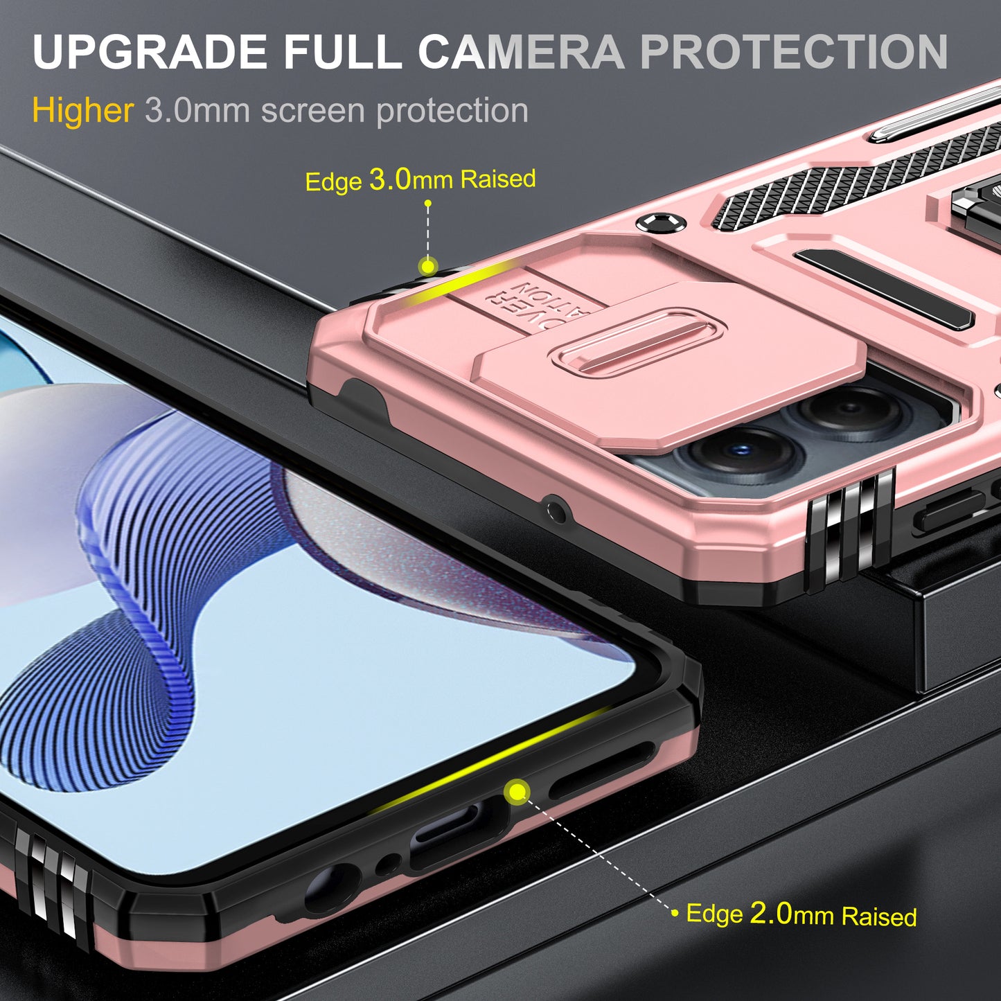 For Motorola Moto G53 5G Armor Series Slide Lens Protection Phone Case PC + TPU Kickstand Cover