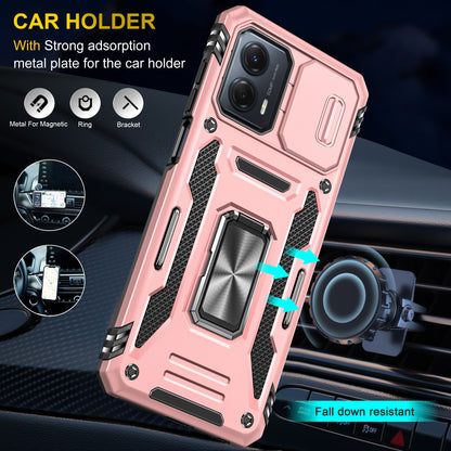 For Motorola Moto G53 5G Armor Series Slide Lens Protection Phone Case PC + TPU Kickstand Cover