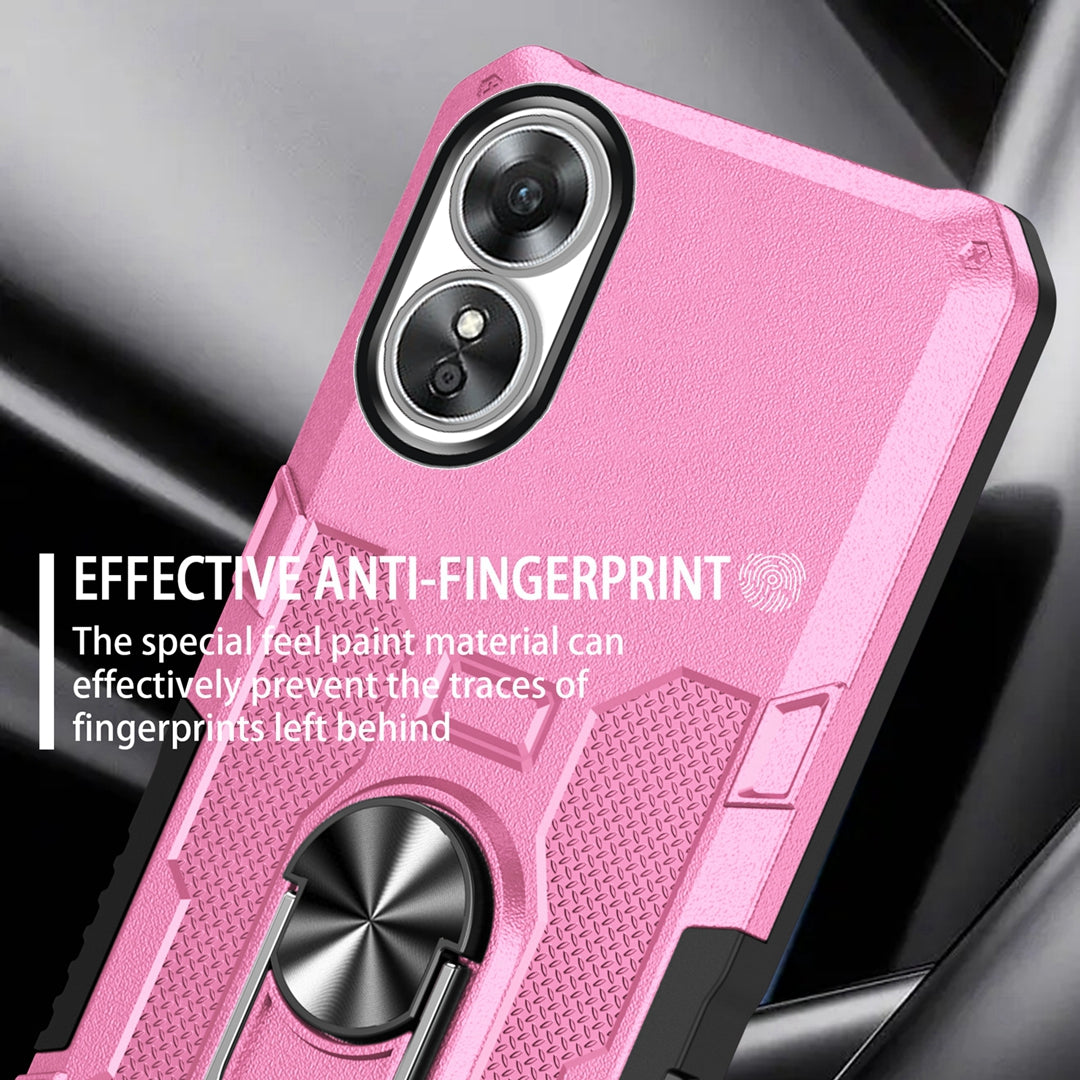 For Oppo A17 4G Shockproof PC + TPU Protective Case Rotation Ring Kickstand Phone Cover