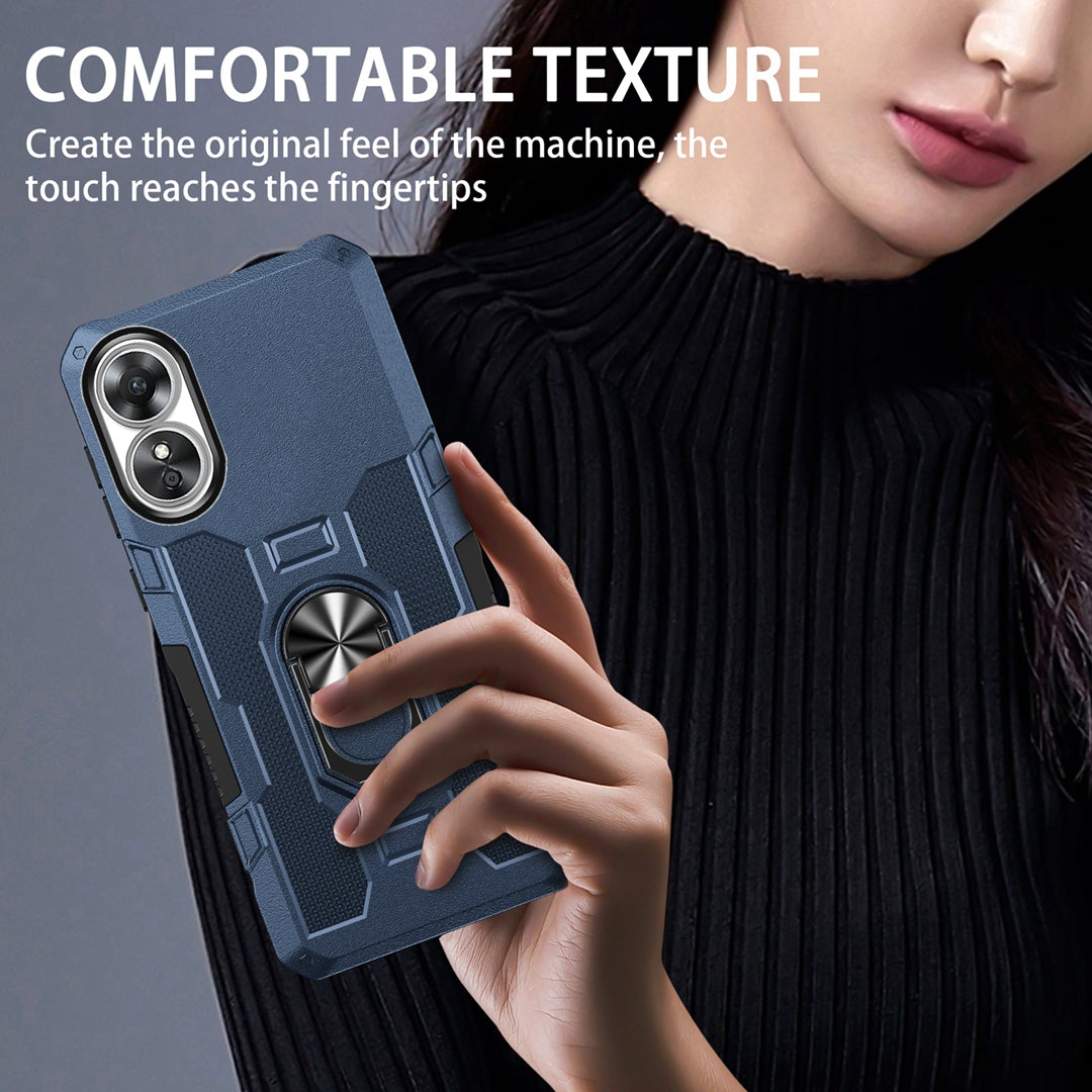For Oppo A17 4G Shockproof PC + TPU Protective Case Rotation Ring Kickstand Phone Cover
