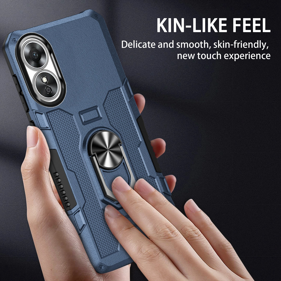 For Oppo A17 4G Shockproof PC + TPU Protective Case Rotation Ring Kickstand Phone Cover