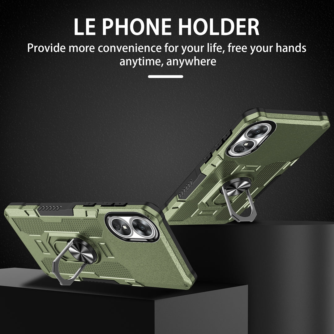 For Oppo A17 4G Shockproof PC + TPU Protective Case Rotation Ring Kickstand Phone Cover