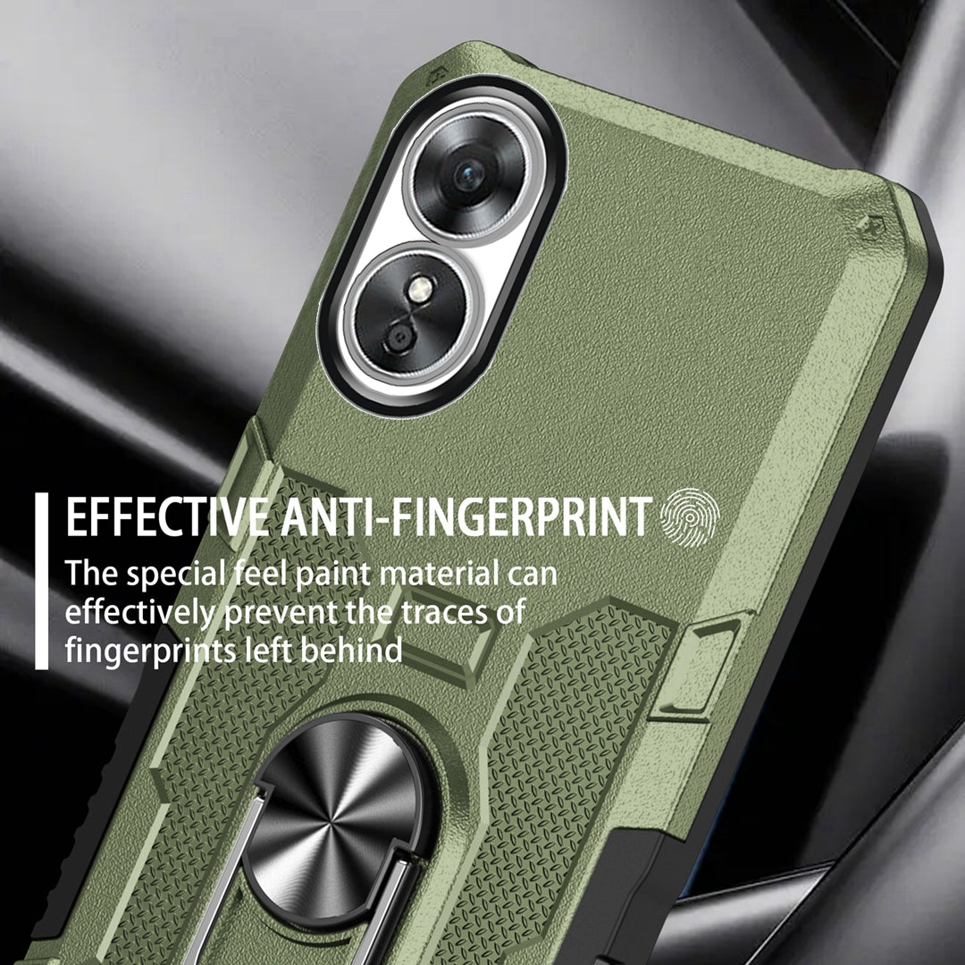 For Oppo A17 4G Shockproof PC + TPU Protective Case Rotation Ring Kickstand Phone Cover