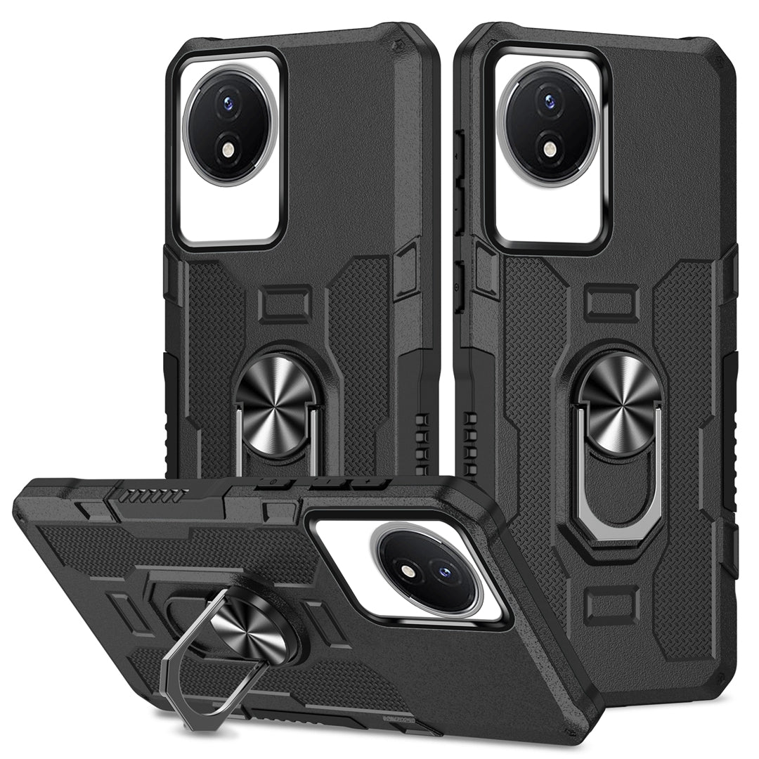 For vivo Y02 4G Heavy Duty PC + TPU Phone Case Ring Kickstand Anti-Scratch Back Cover