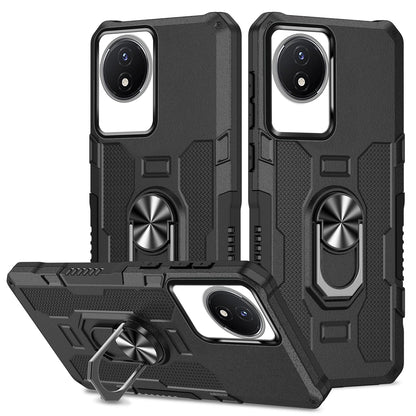 For vivo Y02 4G Heavy Duty PC + TPU Phone Case Ring Kickstand Anti-Scratch Back Cover