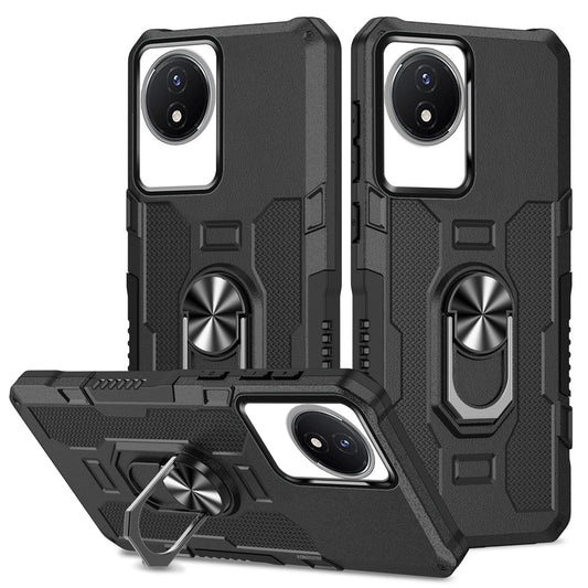 For vivo Y02 4G Heavy Duty PC + TPU Phone Case Ring Kickstand Anti-Scratch Back Cover