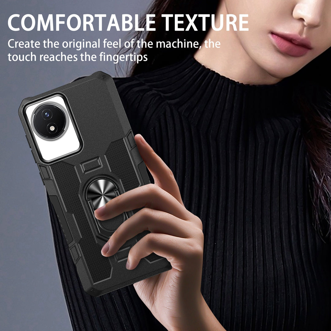 For vivo Y02 4G Heavy Duty PC + TPU Phone Case Ring Kickstand Anti-Scratch Back Cover