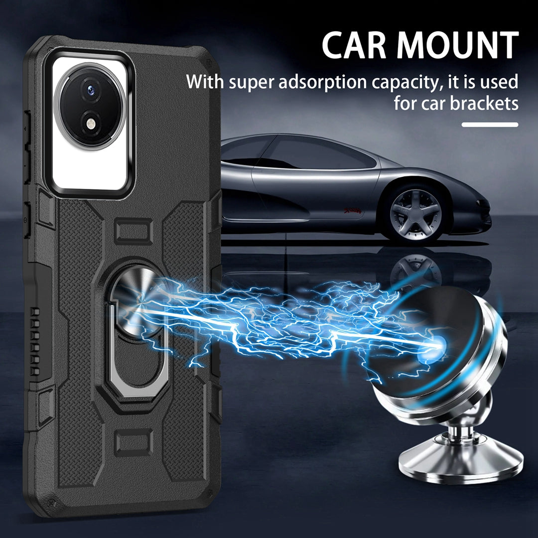 For vivo Y02 4G Heavy Duty PC + TPU Phone Case Ring Kickstand Anti-Scratch Back Cover