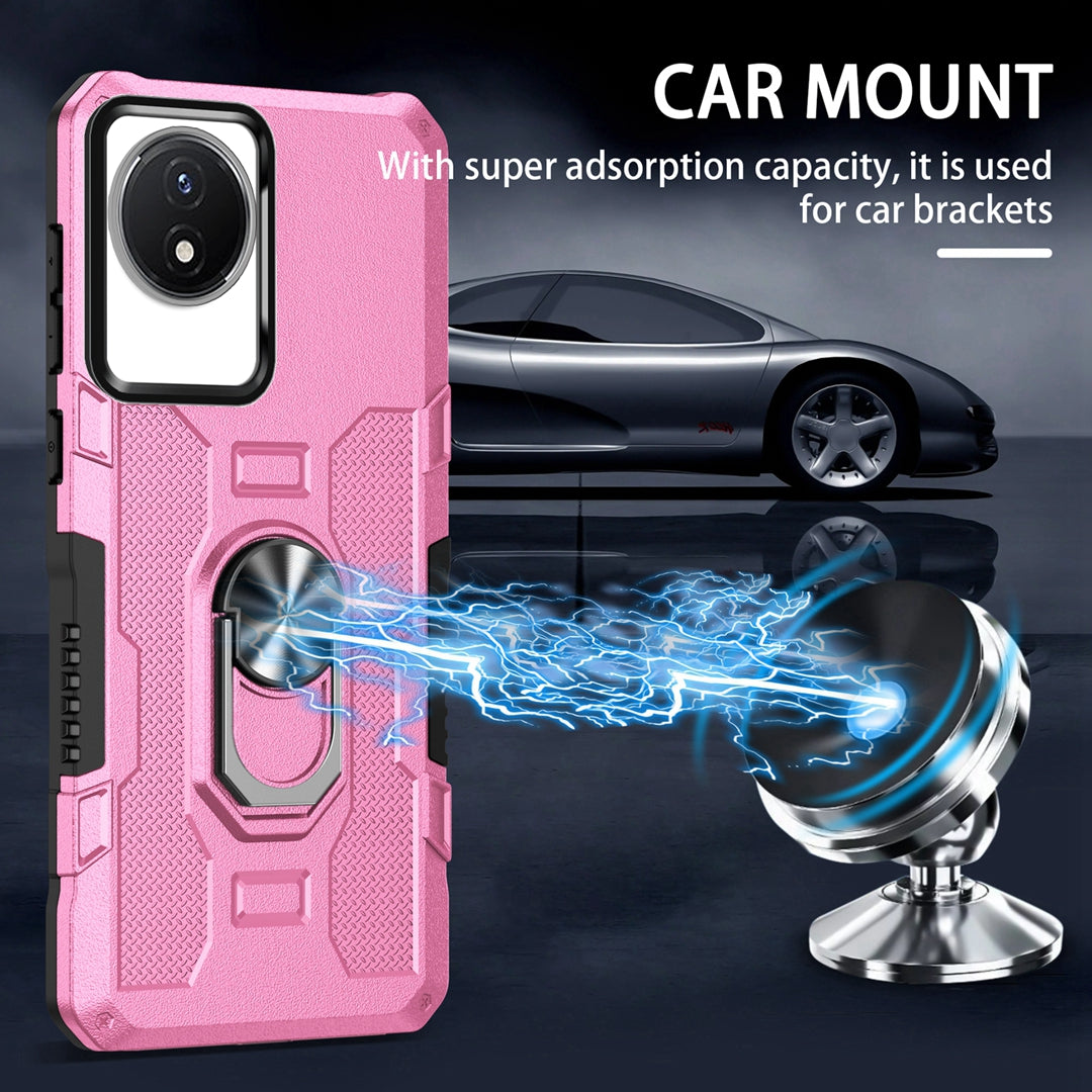 For vivo Y02 4G Heavy Duty PC + TPU Phone Case Ring Kickstand Anti-Scratch Back Cover