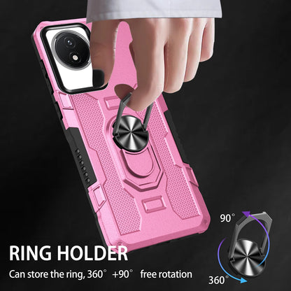 For vivo Y02 4G Heavy Duty PC + TPU Phone Case Ring Kickstand Anti-Scratch Back Cover