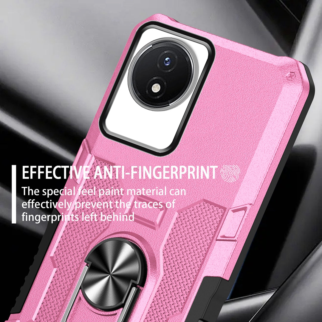 For vivo Y02 4G Heavy Duty PC + TPU Phone Case Ring Kickstand Anti-Scratch Back Cover