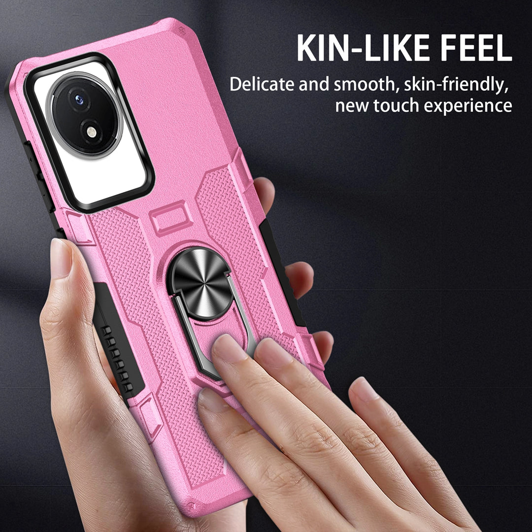 For vivo Y02 4G Heavy Duty PC + TPU Phone Case Ring Kickstand Anti-Scratch Back Cover