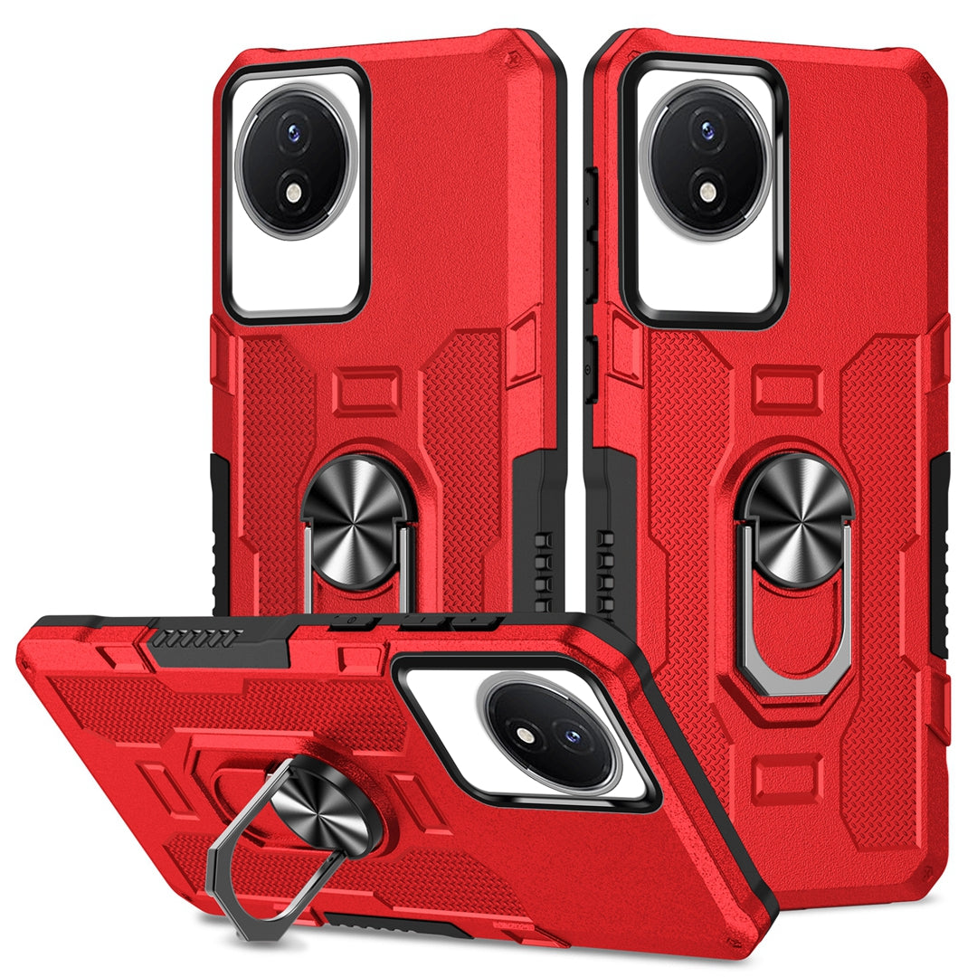 For vivo Y02 4G Heavy Duty PC + TPU Phone Case Ring Kickstand Anti-Scratch Back Cover