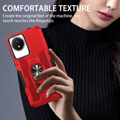 For vivo Y02 4G Heavy Duty PC + TPU Phone Case Ring Kickstand Anti-Scratch Back Cover