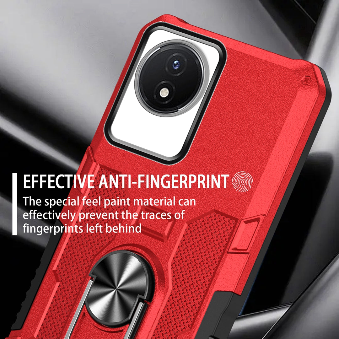 For vivo Y02 4G Heavy Duty PC + TPU Phone Case Ring Kickstand Anti-Scratch Back Cover