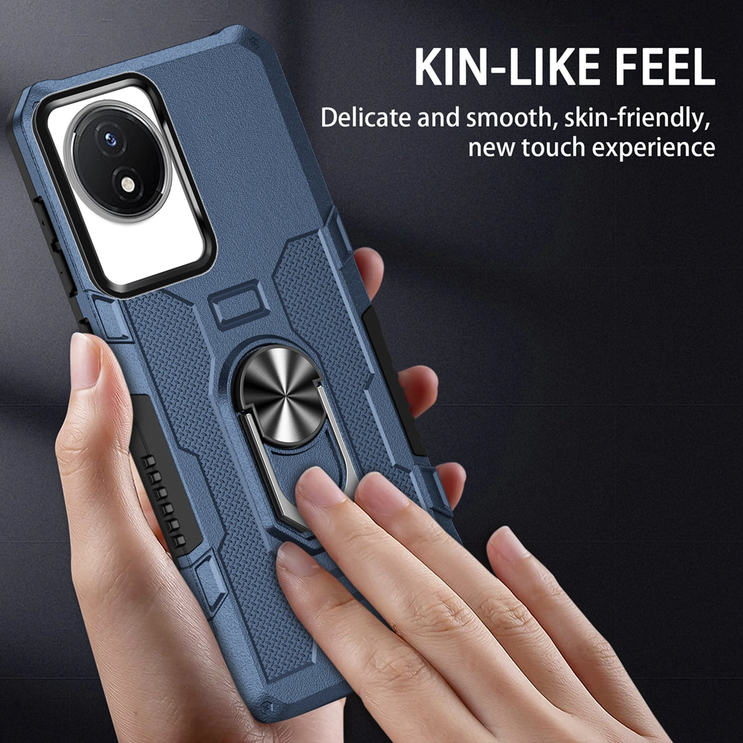 For vivo Y02 4G Heavy Duty PC + TPU Phone Case Ring Kickstand Anti-Scratch Back Cover