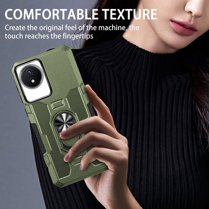 For vivo Y02 4G Heavy Duty PC + TPU Phone Case Ring Kickstand Anti-Scratch Back Cover