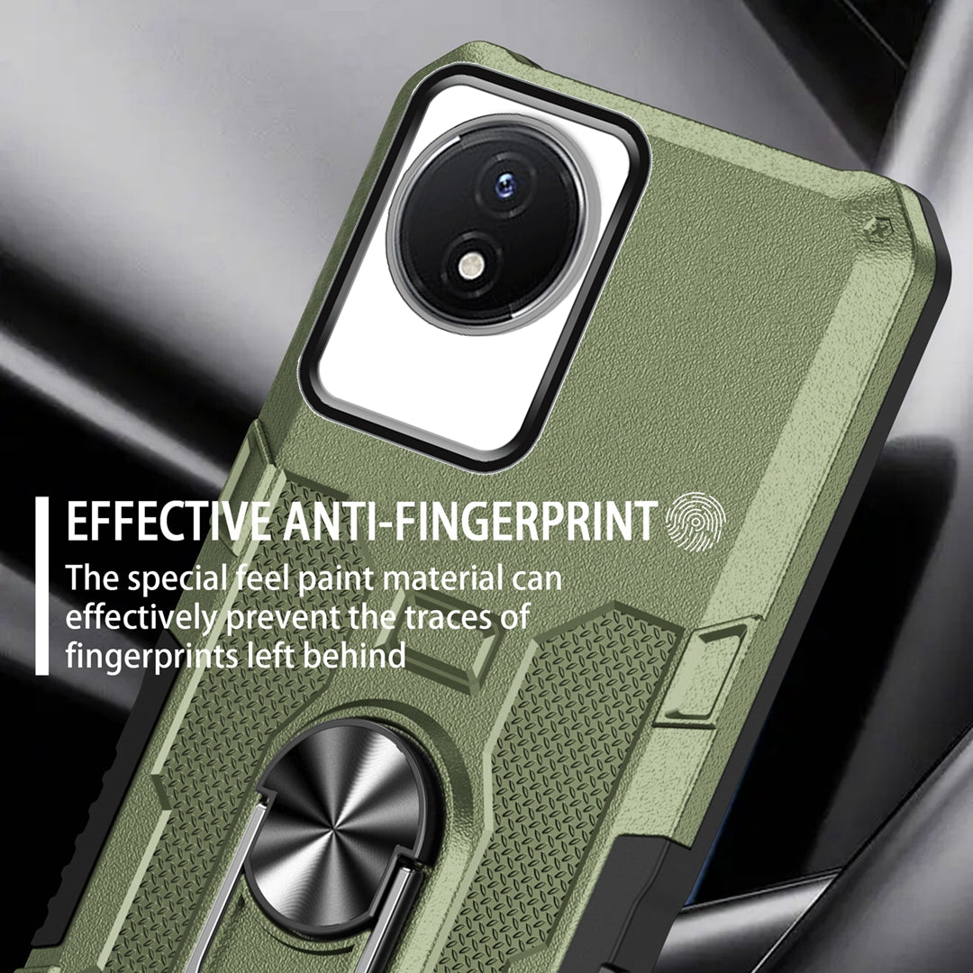 For vivo Y02 4G Heavy Duty PC + TPU Phone Case Ring Kickstand Anti-Scratch Back Cover