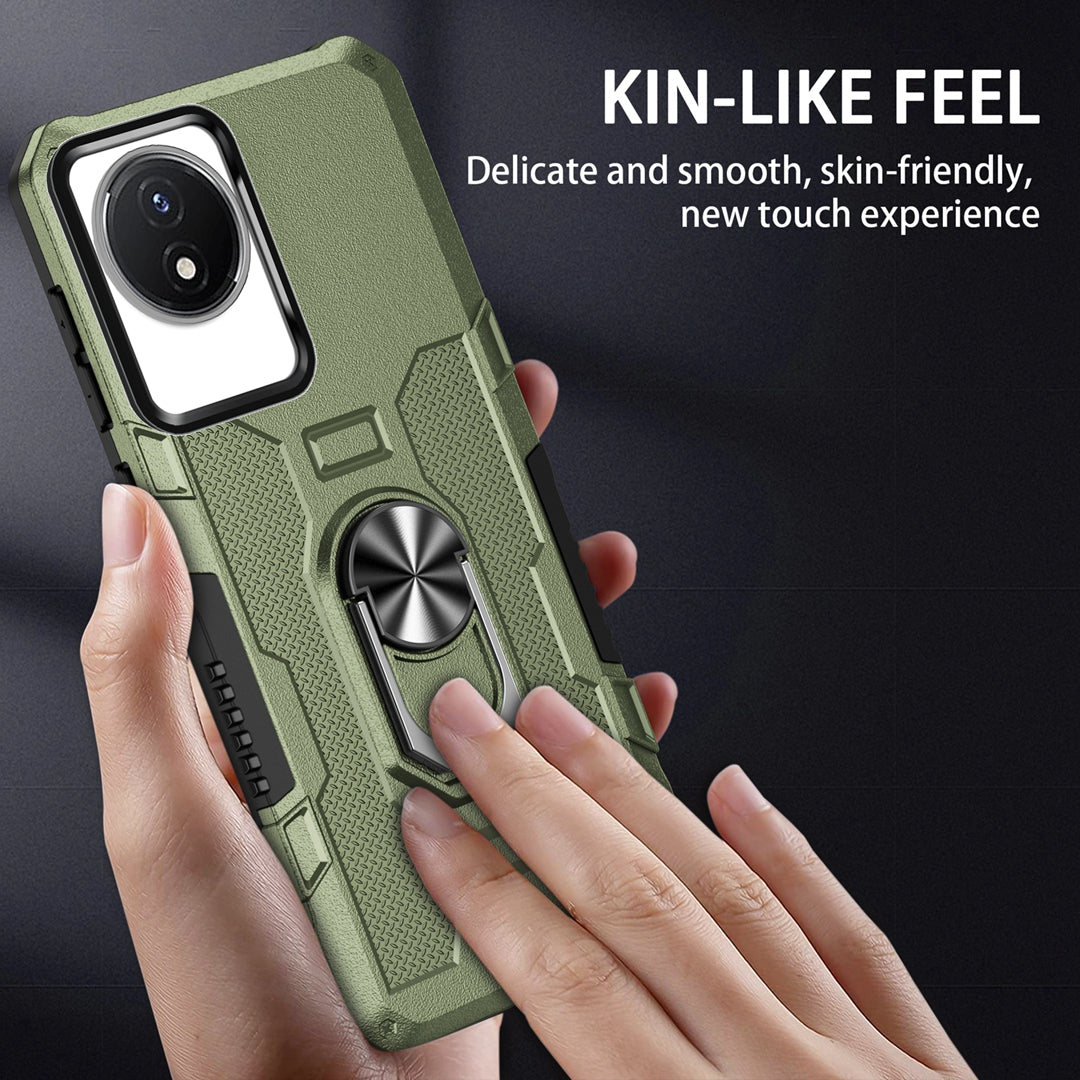 For vivo Y02 4G Heavy Duty PC + TPU Phone Case Ring Kickstand Anti-Scratch Back Cover
