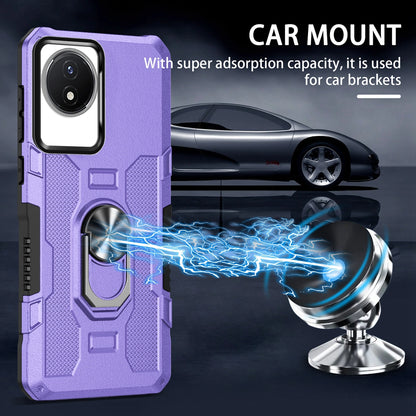 For vivo Y02 4G Heavy Duty PC + TPU Phone Case Ring Kickstand Anti-Scratch Back Cover