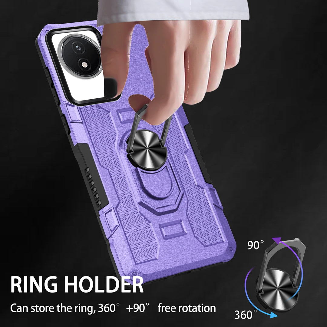 For vivo Y02 4G Heavy Duty PC + TPU Phone Case Ring Kickstand Anti-Scratch Back Cover