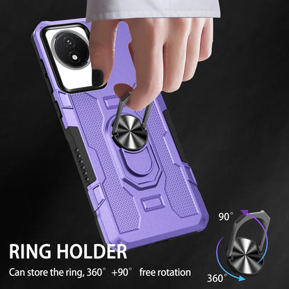 For vivo Y02 4G Heavy Duty PC + TPU Phone Case Ring Kickstand Anti-Scratch Back Cover