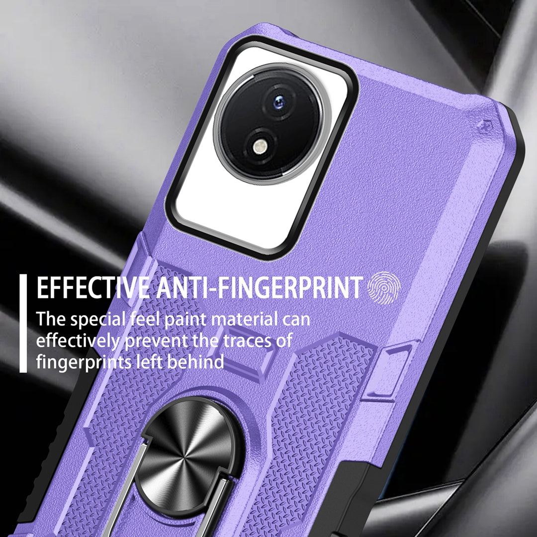For vivo Y02 4G Heavy Duty PC + TPU Phone Case Ring Kickstand Anti-Scratch Back Cover