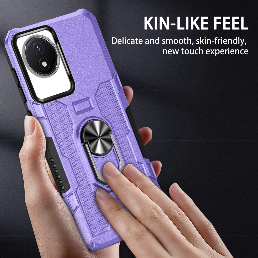 For vivo Y02 4G Heavy Duty PC + TPU Phone Case Ring Kickstand Anti-Scratch Back Cover