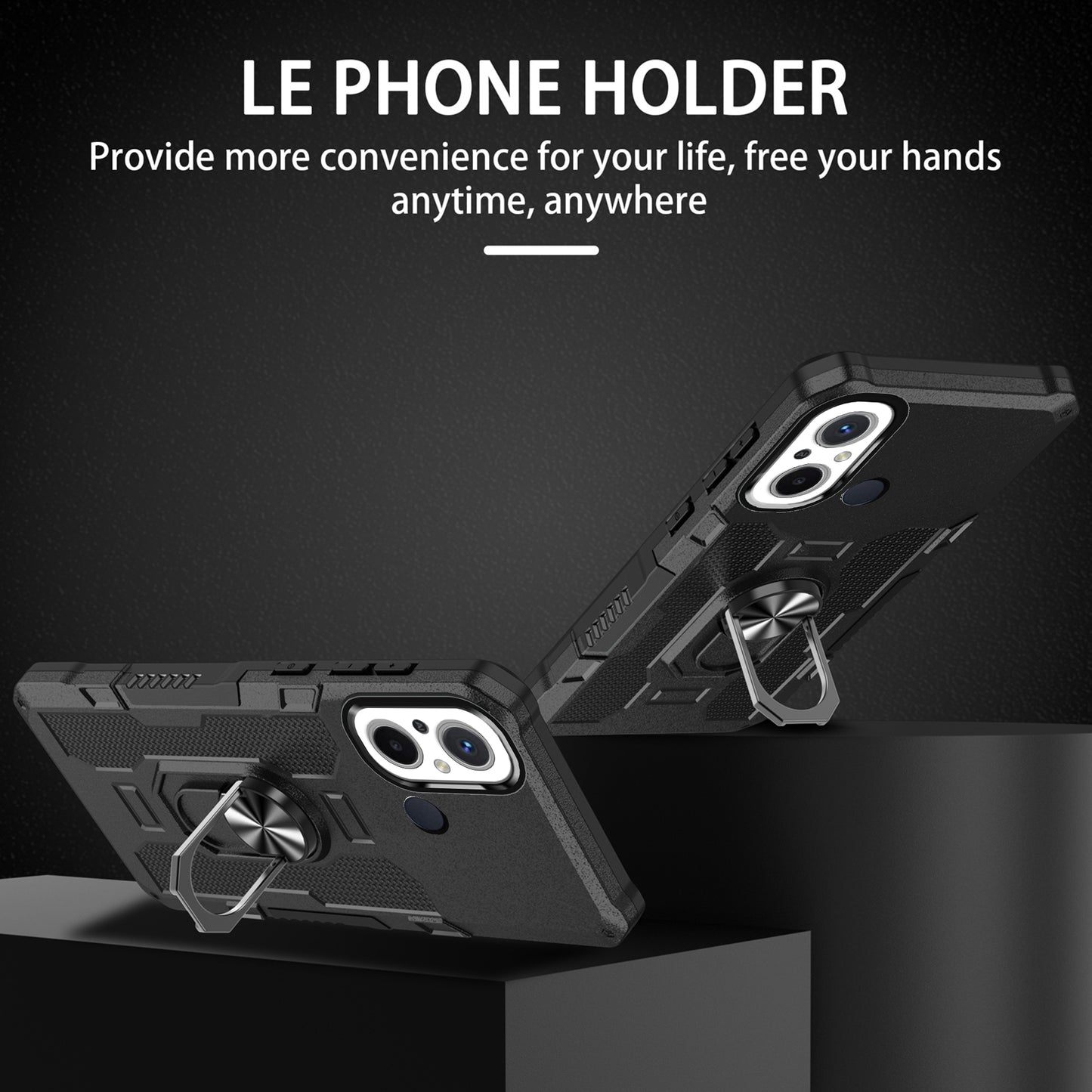 For Xiaomi Redmi 12C 4G PC + TPU Anti-Scratch Phone Case Ring Kickstand Rugged Cover