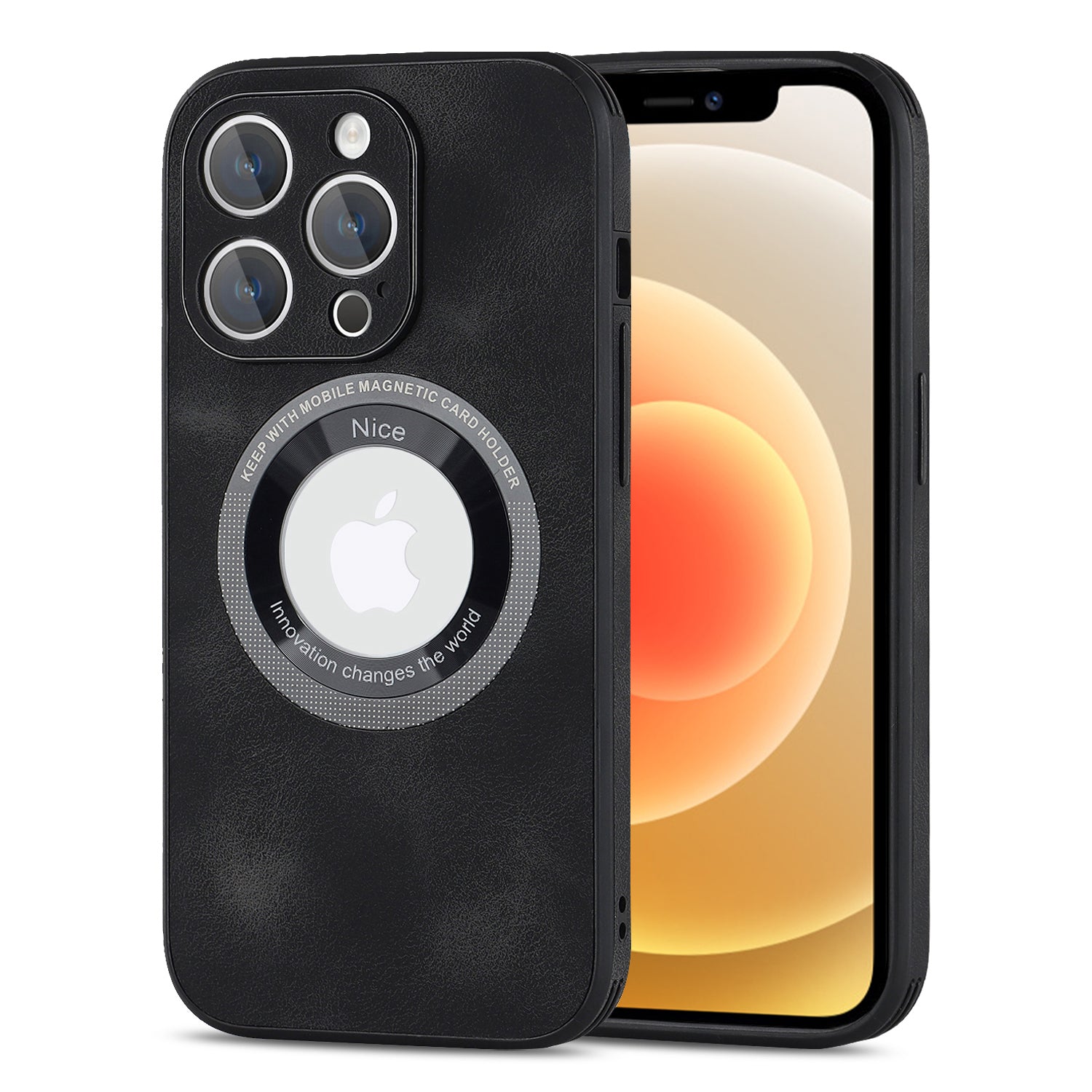 For iPhone 12 Pro Logo View Slim Magnetic Phone Case PU Leather+PC+TPU Shockproof Cover