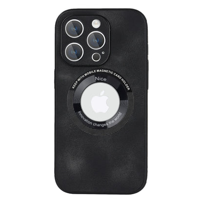 For iPhone 12 Pro Logo View Slim Magnetic Phone Case PU Leather+PC+TPU Shockproof Cover