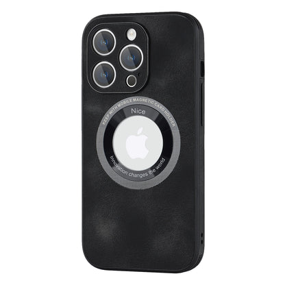 For iPhone 12 Pro Logo View Slim Magnetic Phone Case PU Leather+PC+TPU Shockproof Cover