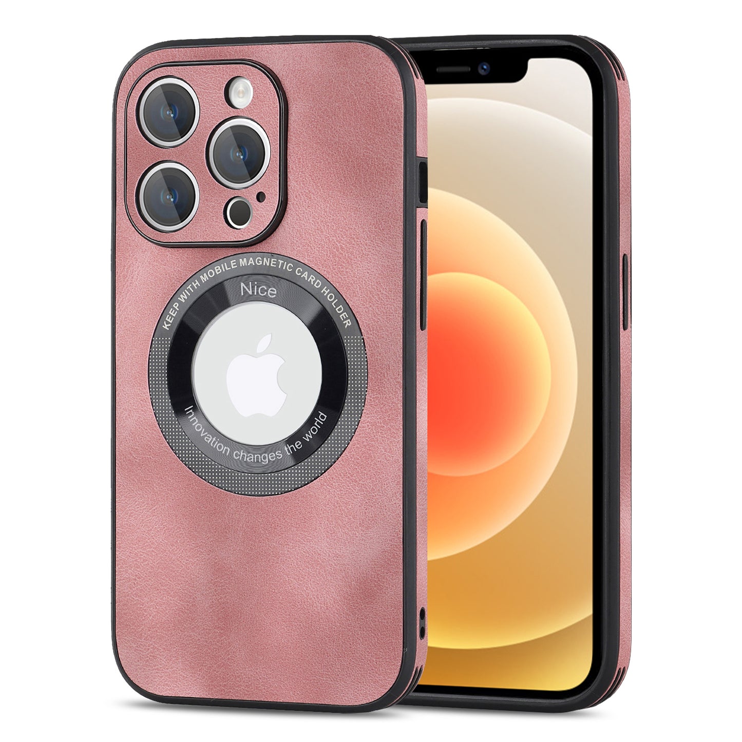 For iPhone 12 Pro Logo View Slim Magnetic Phone Case PU Leather+PC+TPU Shockproof Cover